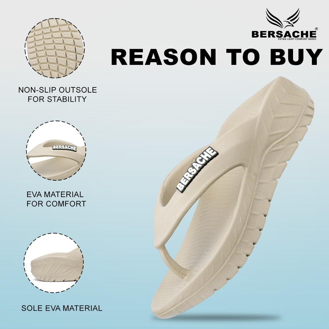 Bersache Extra Soft Classic Casual with Regular wear with Ultra Soft & Flexibility Technology Flip Flop for Men's & Boy's (6256-Beige)