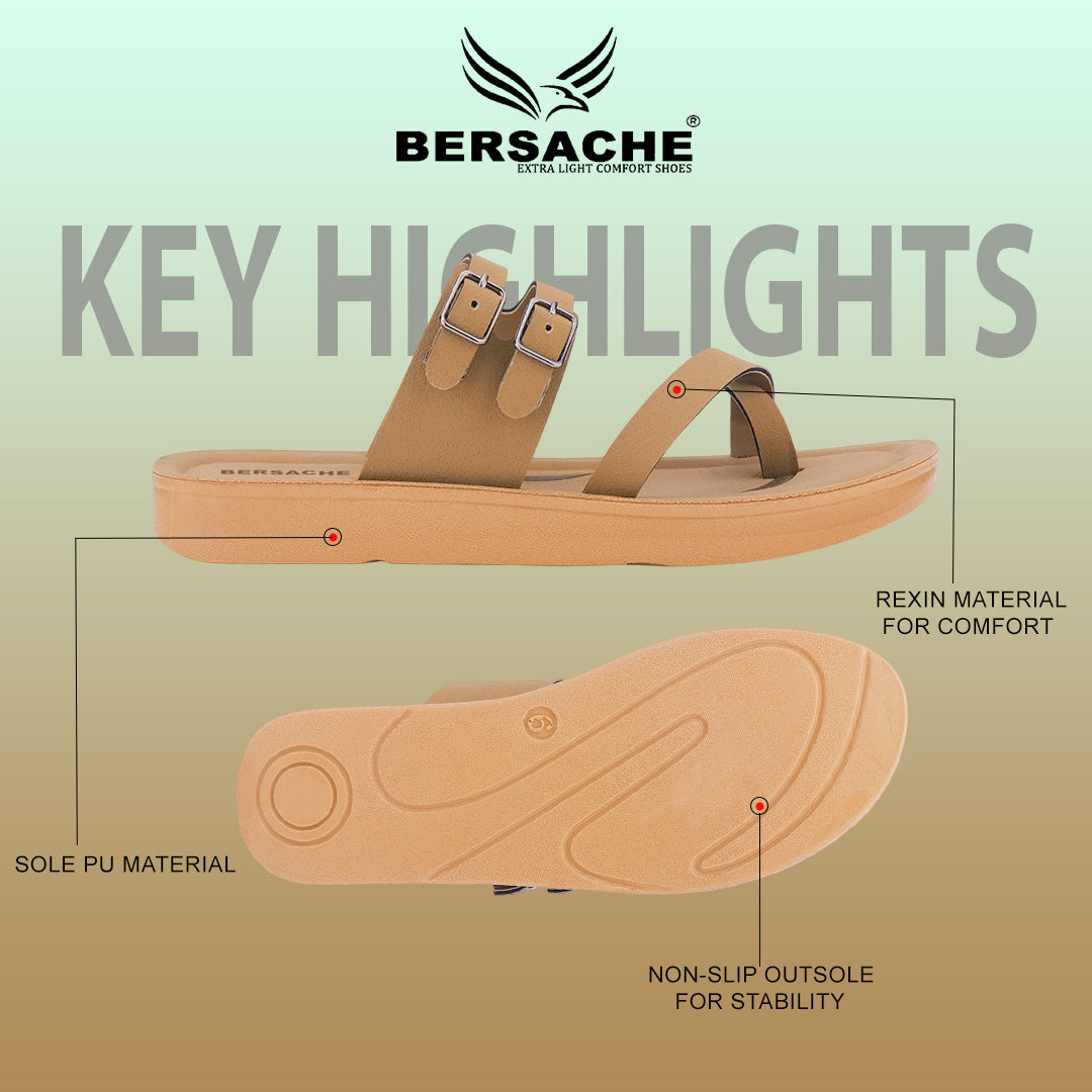 Bersache Extra Soft Classic Casual with Regular wear with Ultra Soft & Flexibility Technology Sandal For Women's/Girl's-Tan(beige)-6226