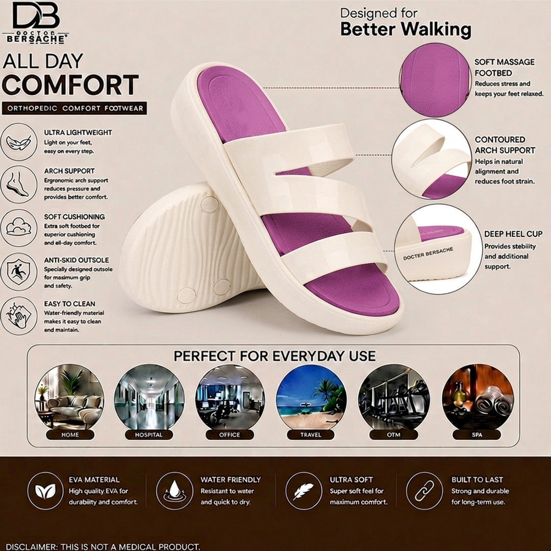 Doctor Bersache Newly Launched Orthopedic Comfort Slider for Women | Diabetic Friendly | Extra Cushioning | Arch Support | Pain Purple-DS127.