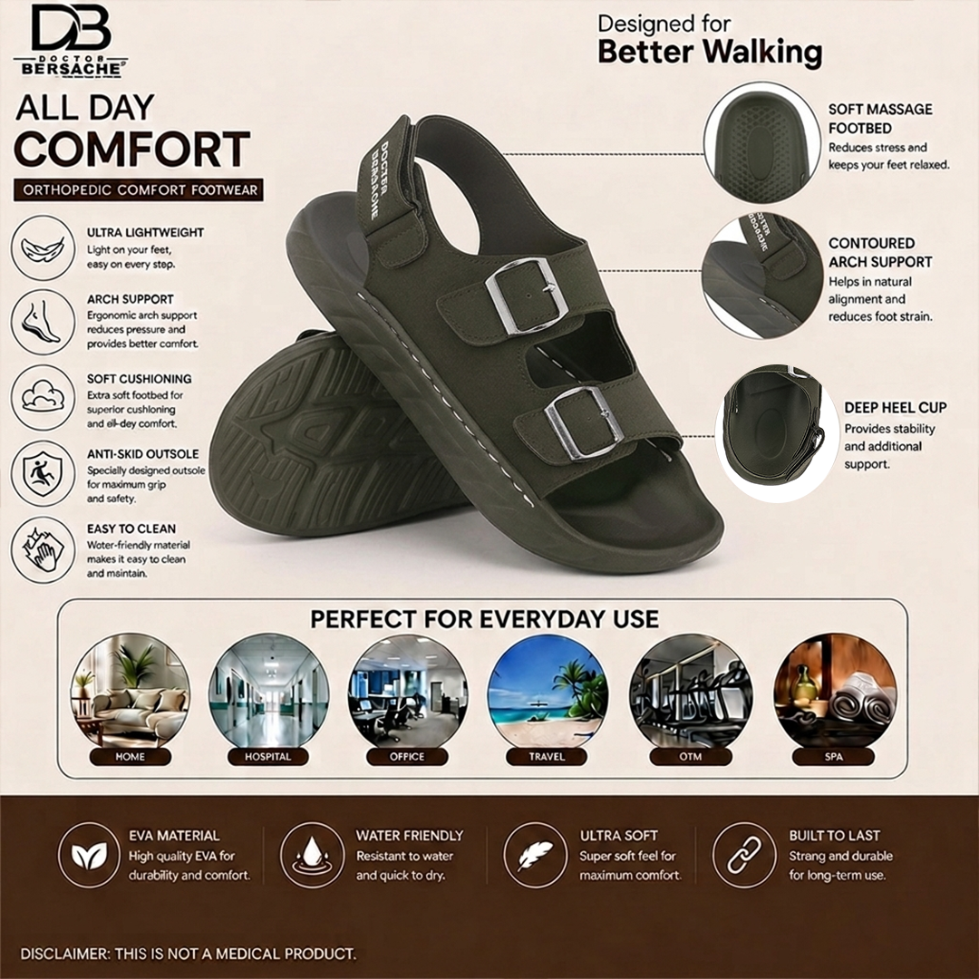 Doctor Bersache Newly Launched Orthopedic Comfort Sandal for Men | Diabetic Friendly | Extra Cushioning | Arch Support | Pain Relief Green-DB -134
