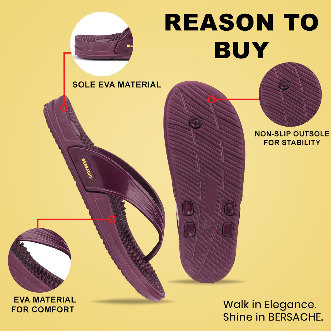 Bersache Extra Soft Classic Casual with Regular wear with Ultra Soft & Flexibility Technology Flip-Flop for Women's-(6333-Maroon).