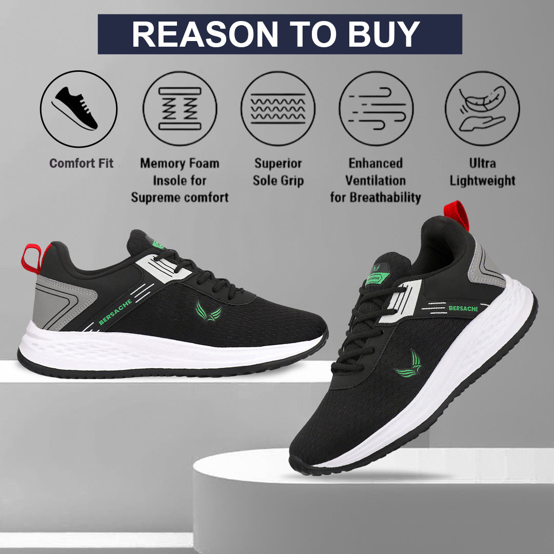 Bersache Lightweight Casual Sneaker Shoes For Men (Black-8092)