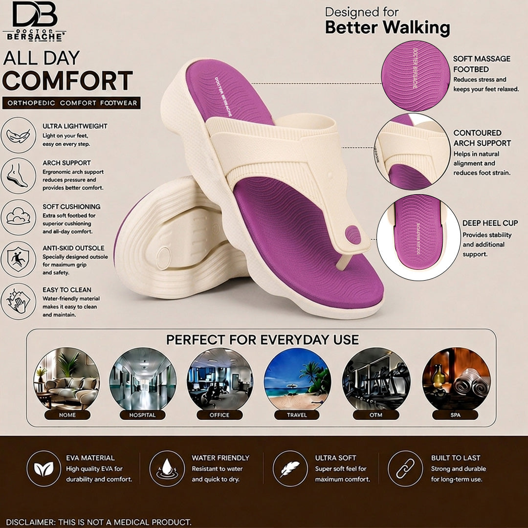 Doctor Bersache Newly Launched Orthopedic Comfort Slipper & Flip-Flop for Women | Diabetic Friendly | Extra Cushioning | Arch Support | Pain purple -DS119 .