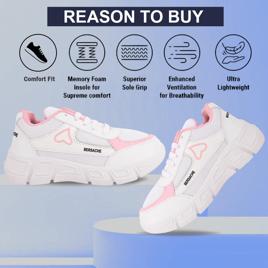 Bersache Premium Sports ,walking,Gym,cricket, Trending Running Shoes For Women's-(8115-White).