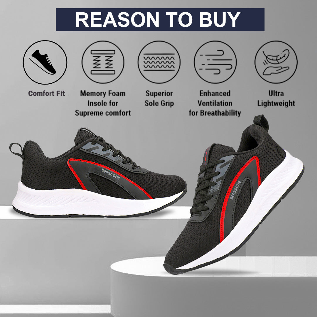 Bersache Premium Sports,Gym, Trending Stylish Running Shoes For Men (8091-Black)