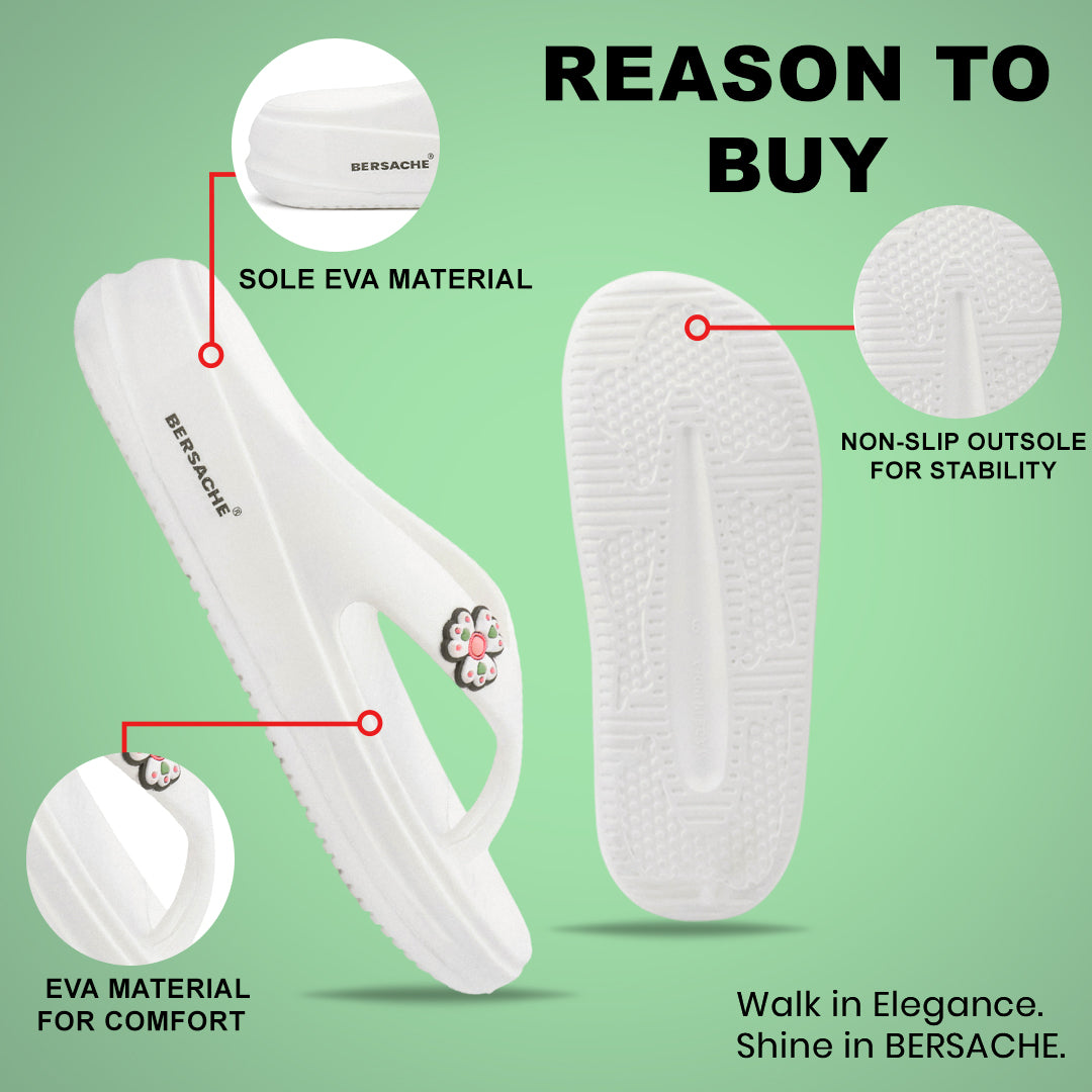 Bersache Extra Soft Classic Casual with Regular wear with Ultra Soft & Flexibility Technology Slipper For Women's & Girl's-(6298-White)