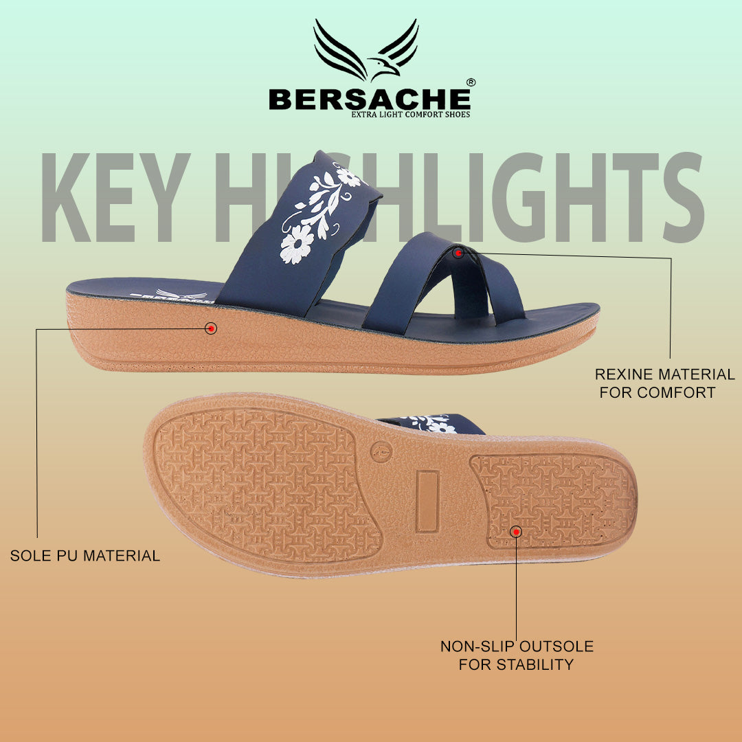 Bersache Extra Soft Classic Casual with Regular wear with Ultra Soft & Flexibility Technology Slipper For Women's & Girl's-(6242-Nevy Blue)