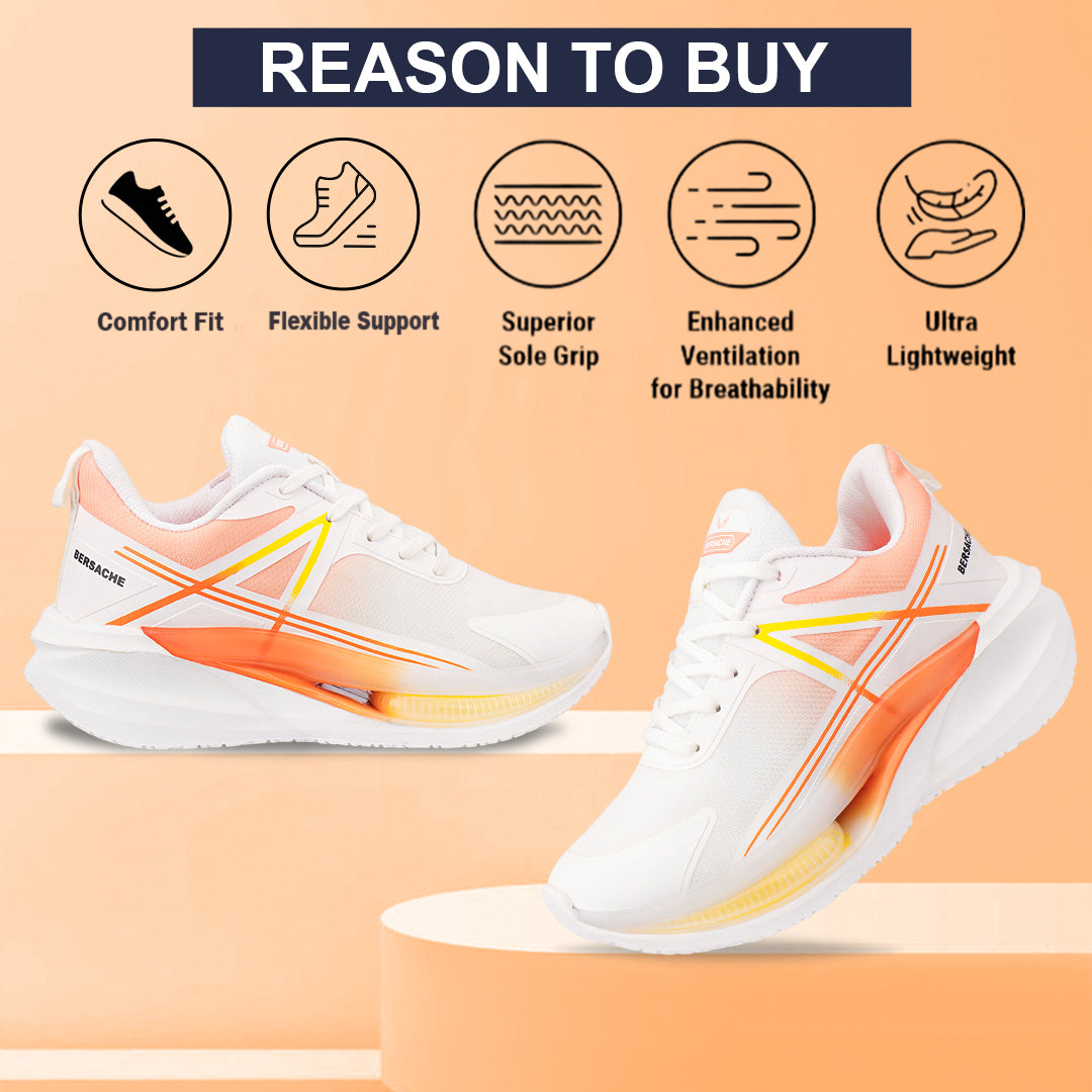 Bersache Premium Sports ,walking,Gym,cricket, Trending Running Shoes For Men's (Orange & White-9226)