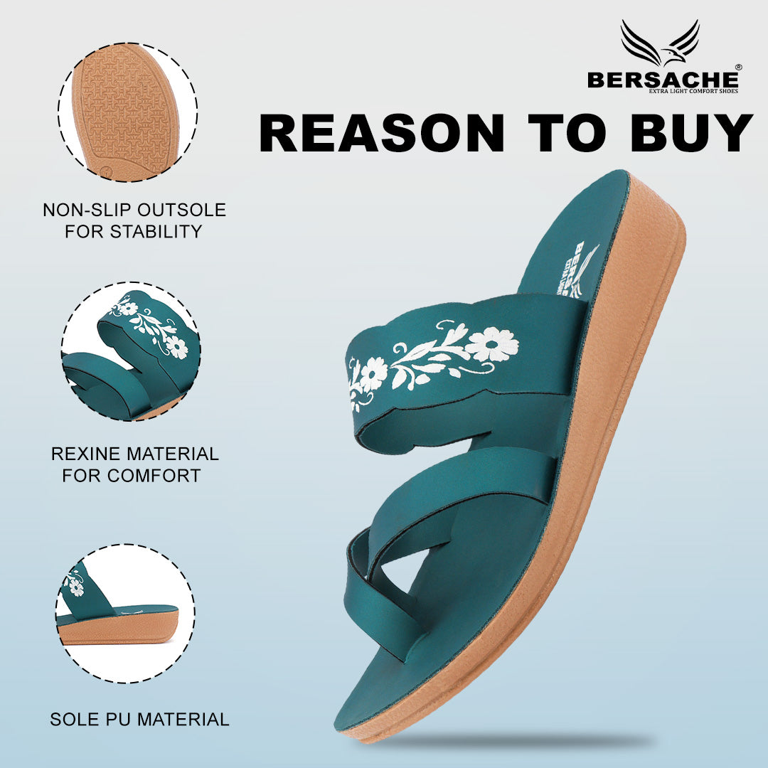 Bersache Extra Soft Classic Casual with Regular wear with Ultra Soft & Flexibility Technology Flip-Flop for Women's & Girl's (6243-Green)