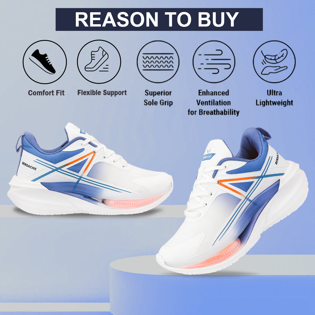 Bersache Premium Sports , Walking,Gym, Cricket, Trending Running Shoes For Men's (Blue & White-9227)