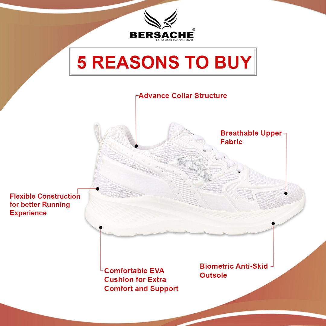 Bersache Casual Sneaker shoe for Women| Soft Cushioned Insole , Slip-Resistance Casuals For Women's-(8173-White)