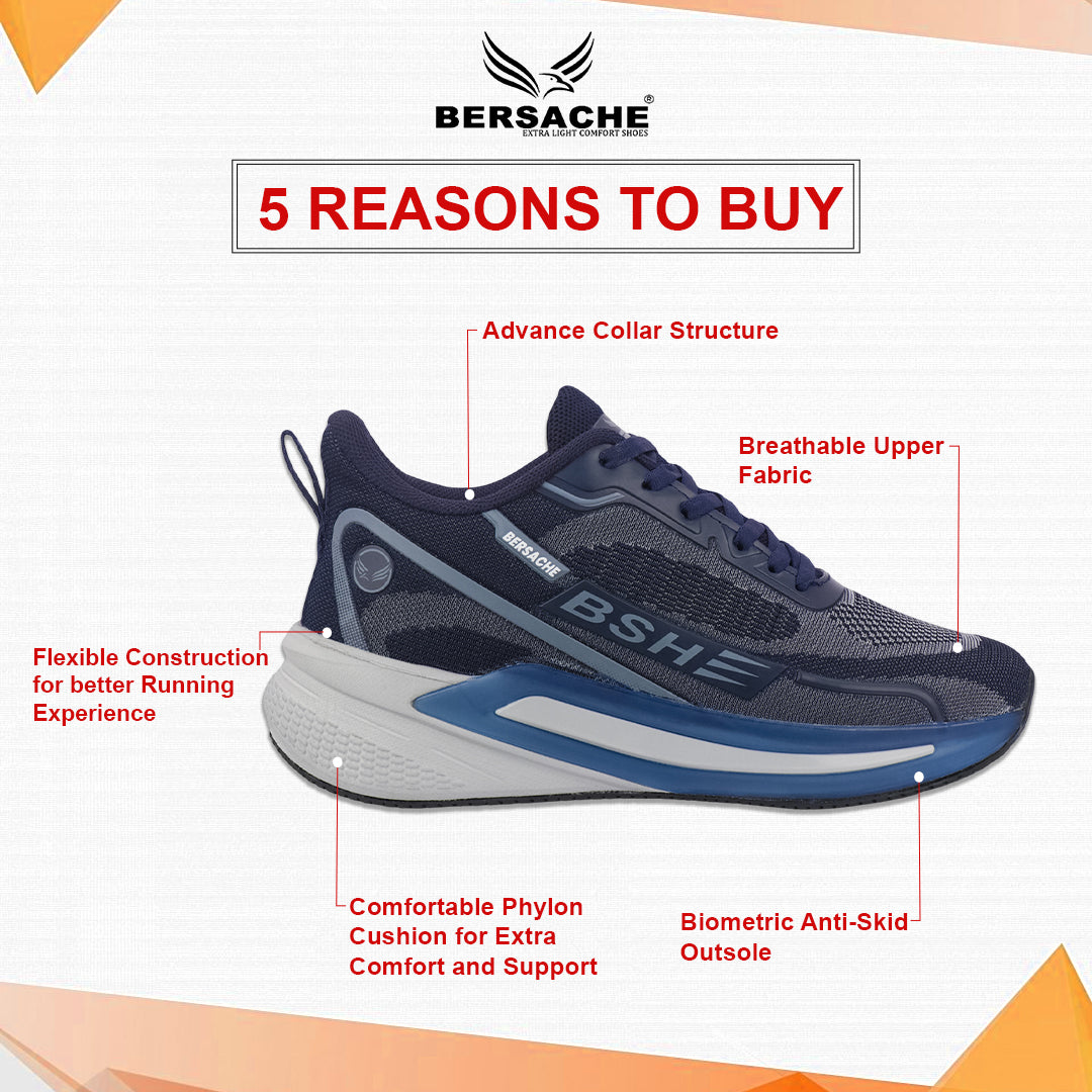 Bersache Casual Sneaker shoe for Men| Soft Cushioned Insole , Slip-Resistance Casuals For Men (Blue-Gray-9210)