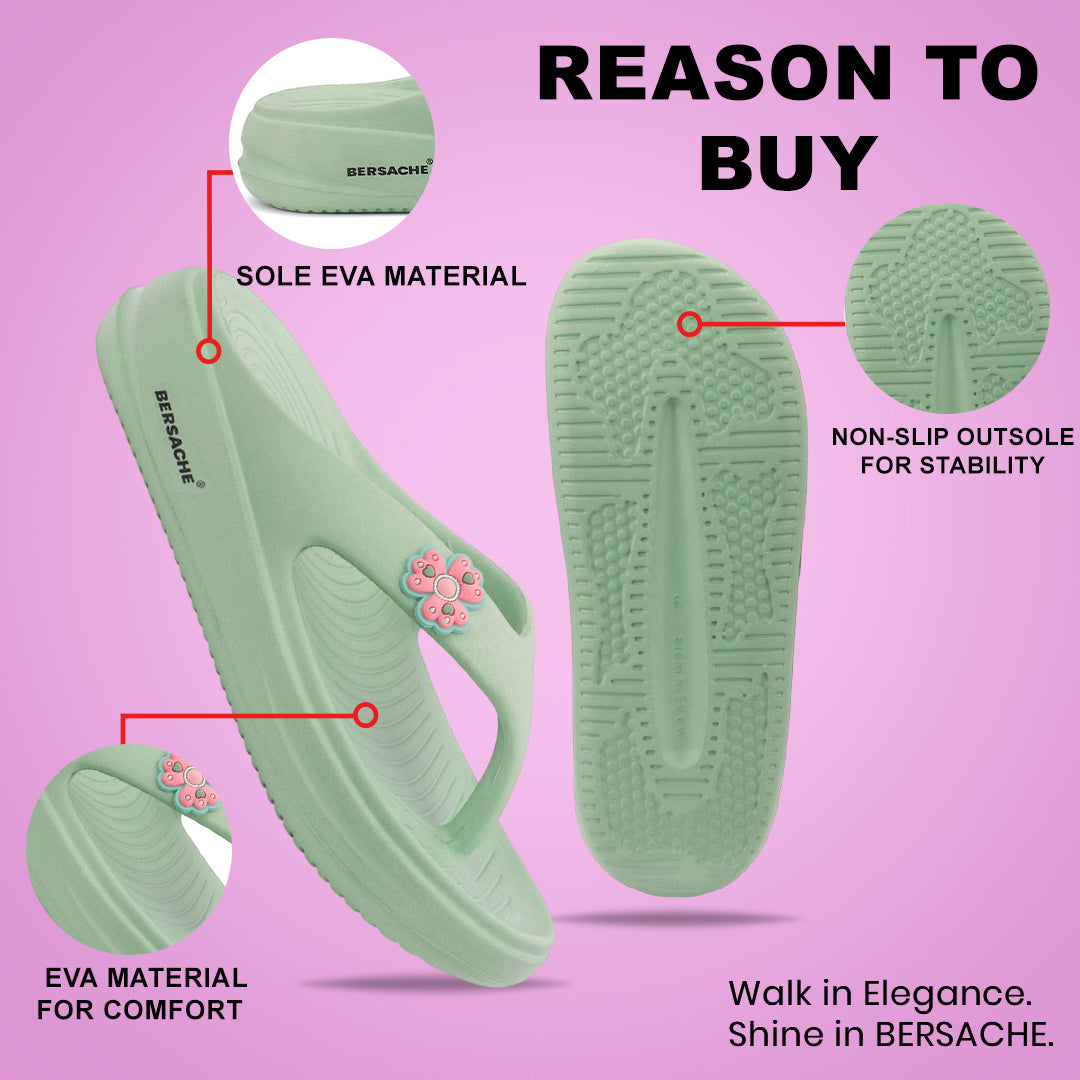 Bersache Extra Soft Classic Casual with Regular wear with Ultra Soft & Flexibility Technology Flip-Flop for Women's-(6297-Green).