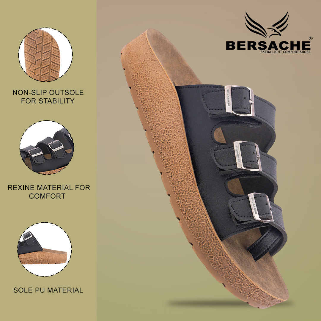 Bersache Extra Soft Classic Casual with Regular wear with Ultra Soft & Flexibility Technology Sandal For Men's & Boy's-Black-6223