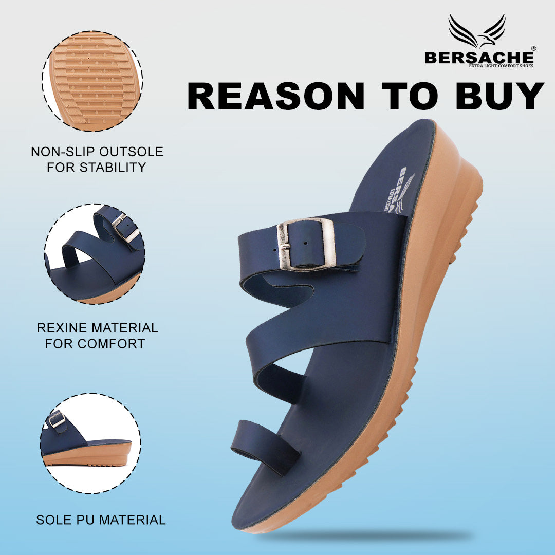 Bersache Extra Soft Classic Casual with Regular wear with Ultra Soft & Flexibility Technology Flip-Flop for Women's & Girl's (6244-Navy-Blue)