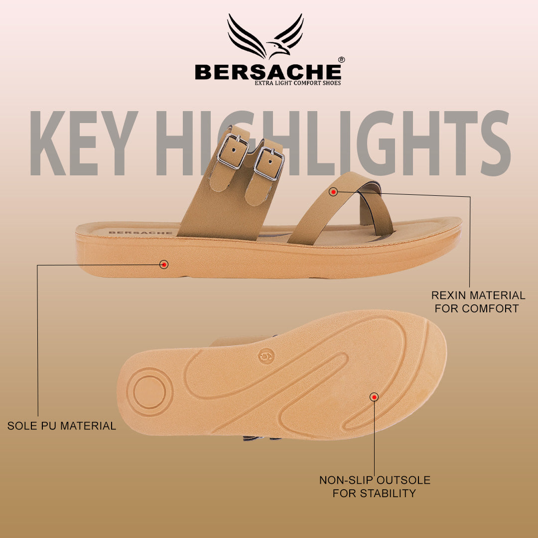 Bersache Extra Soft Classic Casual with Regular wear with Ultra Soft & Flexibility Technology Slipper For Women's & Girl's-Tan(beige)-6226
