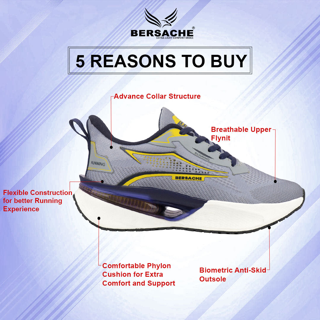 Bersache Casual Sneaker shoe for Men| Soft Cushioned Insole , Slip-Resistance Casuals For Men (Grey-9215)