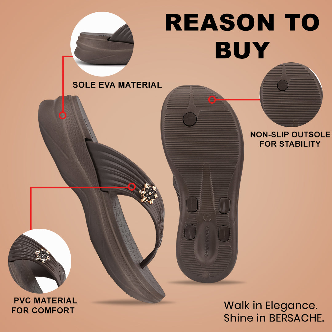 Bersache Extra Soft Classic Casual with Regular wear with Ultra Soft & Flexibility Technology Slipper for Women's-(6372-Brown).