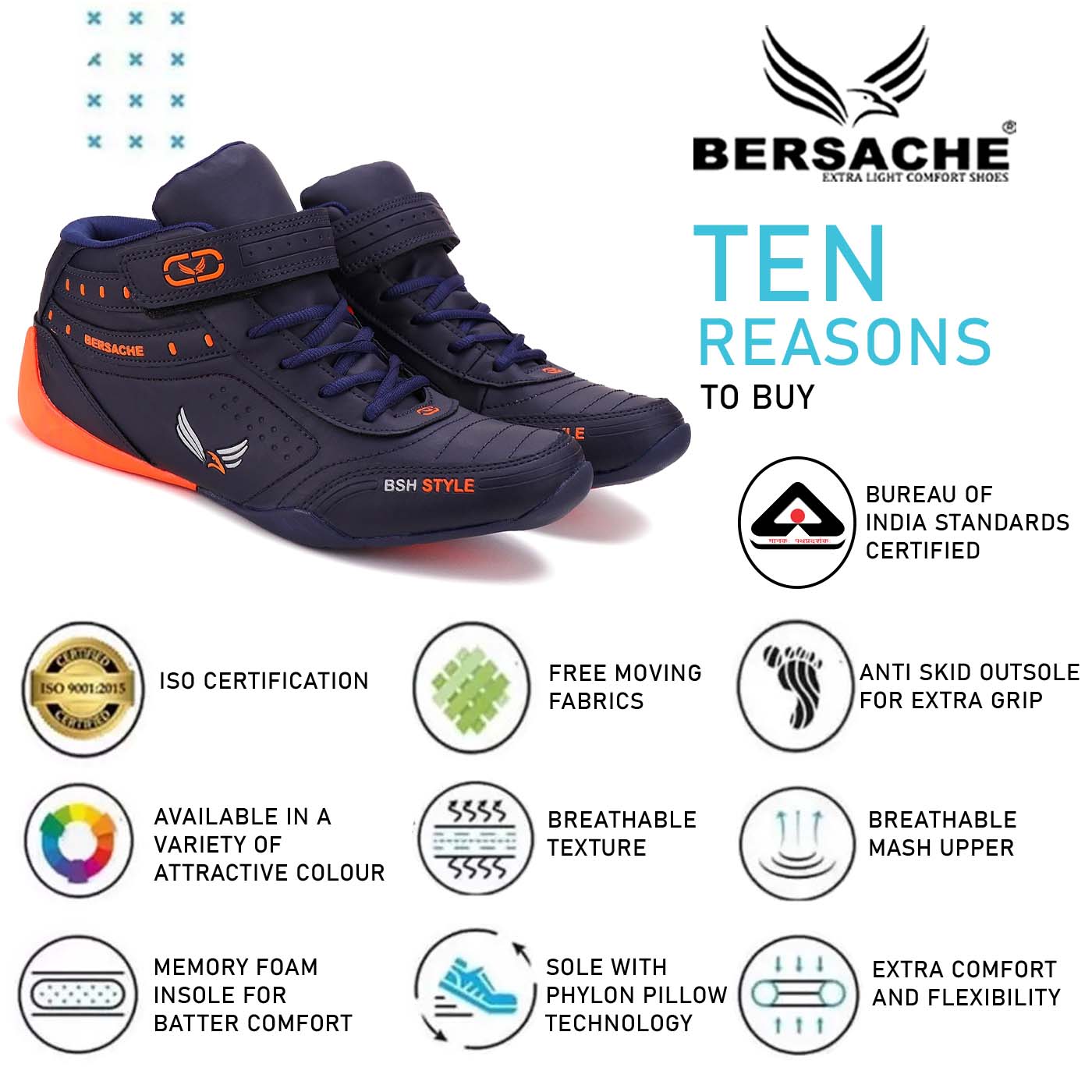 Bersache Lightweight Casual Sneaker Shoes For Men Blue-9019