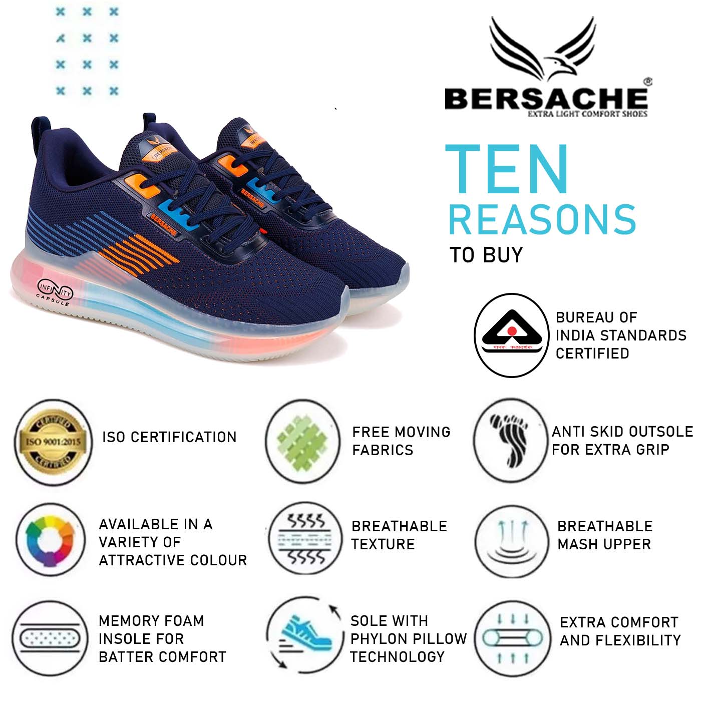 Bersache Lightweight Casual Sneaker Shoes For Men Blue-9028