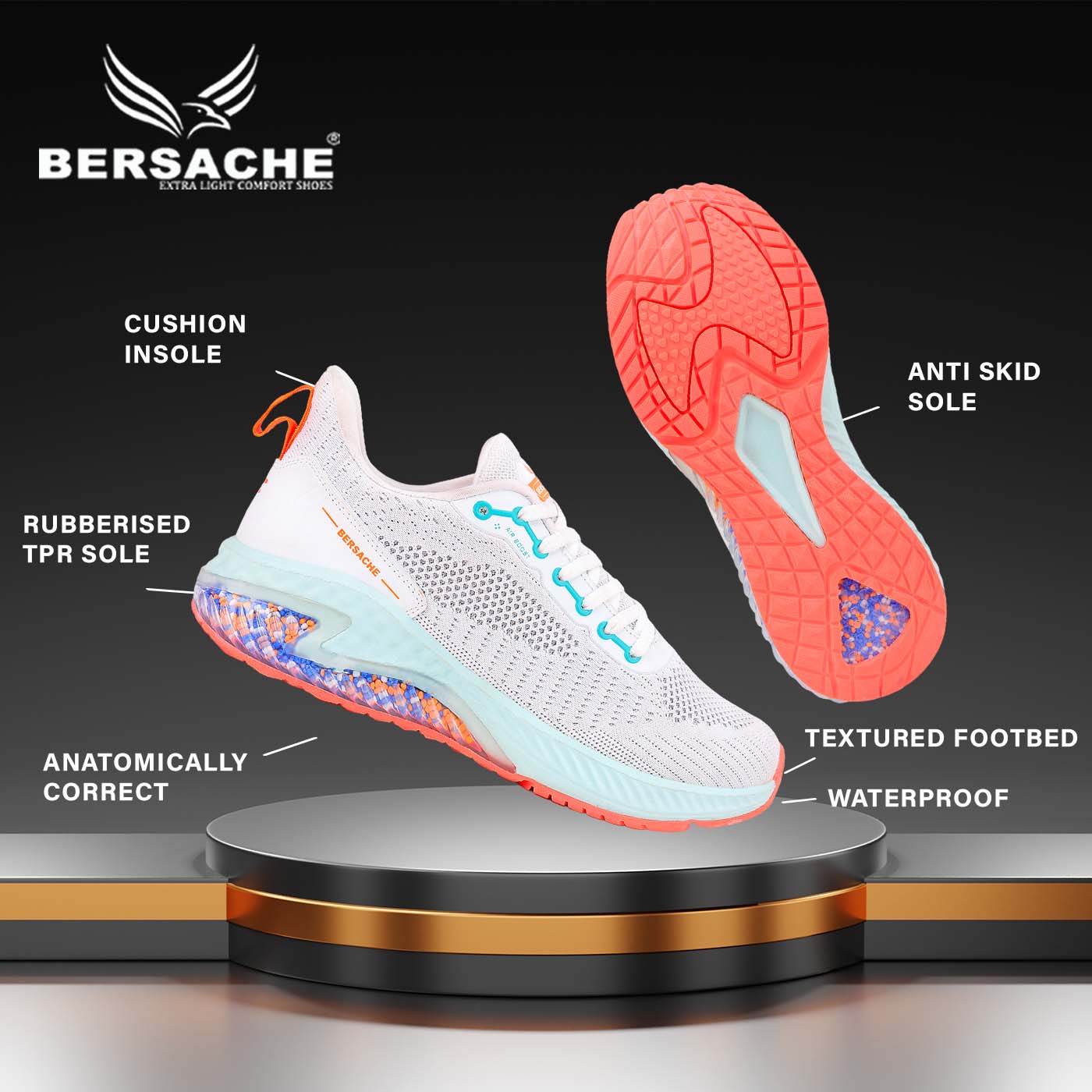 Bersache Lightweight Casual Sneaker Shoes For Men White-9036