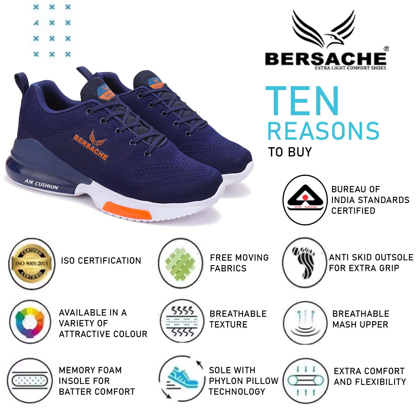 Bersache Lightweight Sports Running Shoes For Men Navy-9048