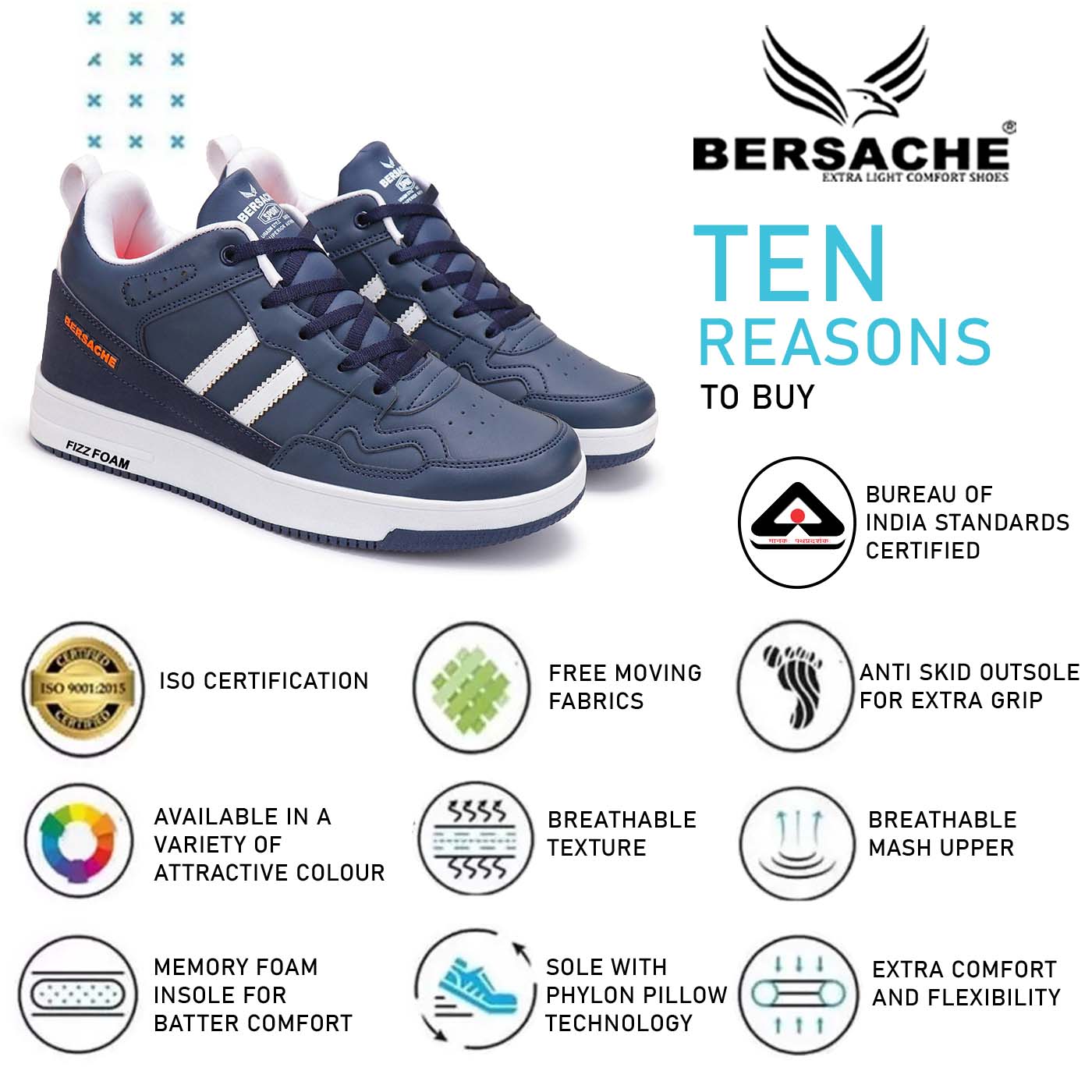 Bersache Lightweight Sports Running Shoes For Men Blue-9055