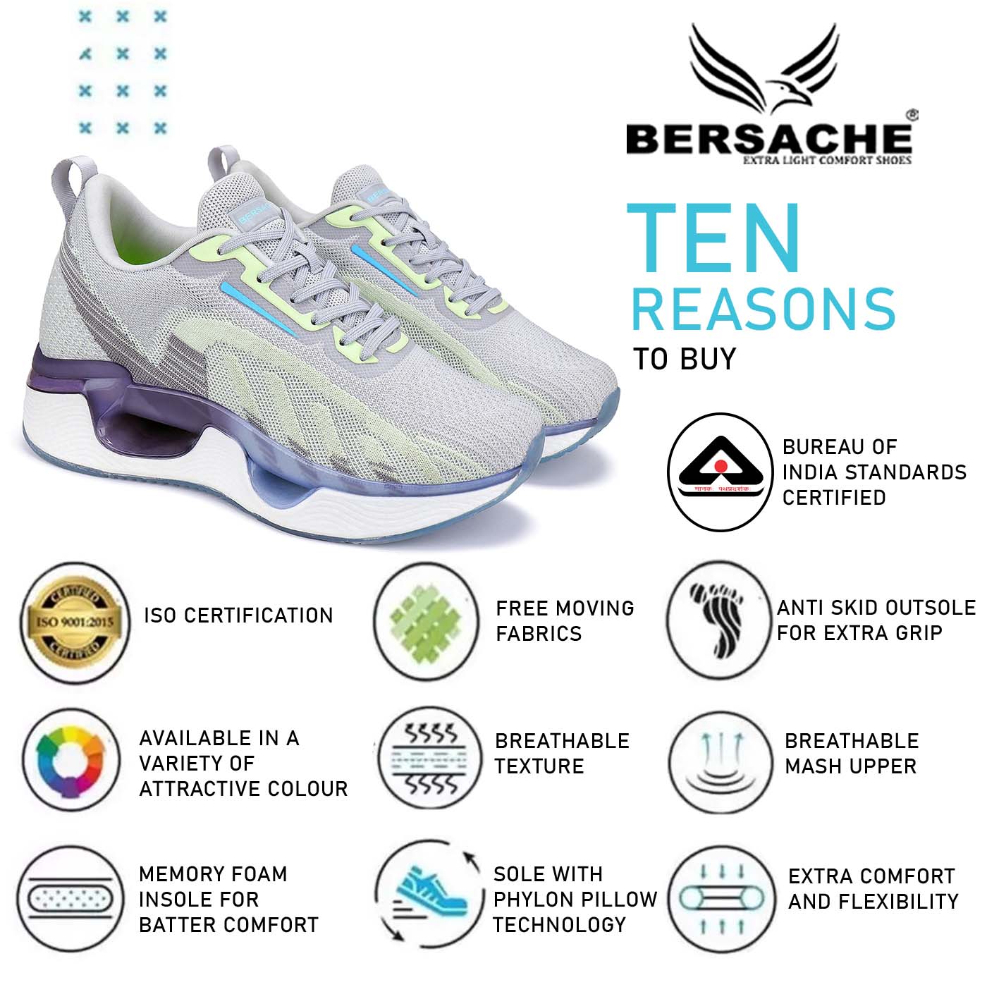 Bersache Lightweight Sports Running Shoes For Men Grey-9061