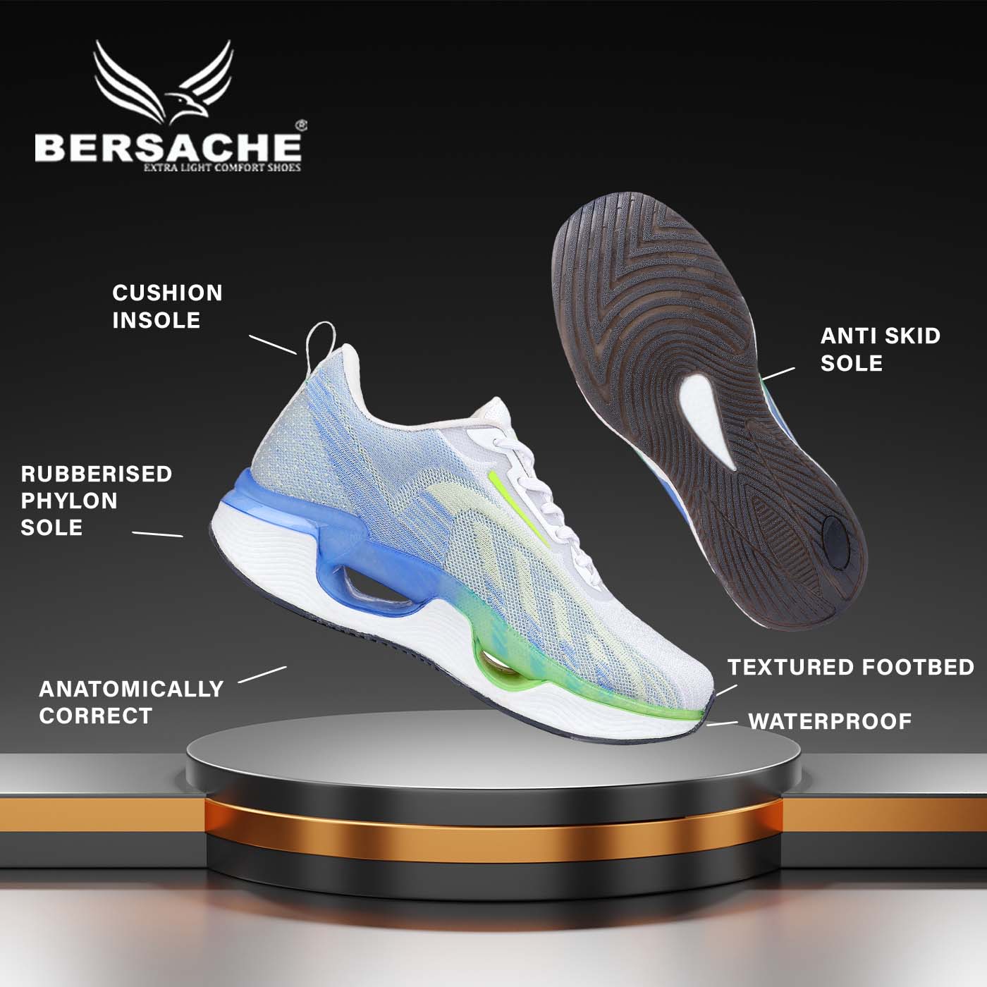 Bersache Lightweight Casual Sneaker Shoes For Men White-9062