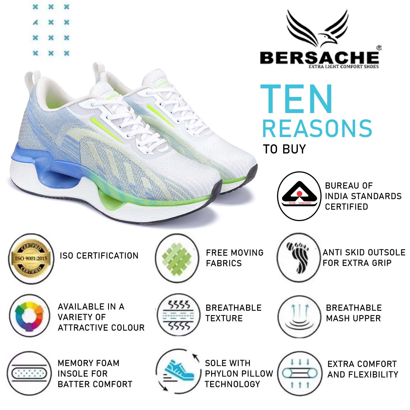 Bersache Lightweight Casual Sneaker Shoes For Men White-9062