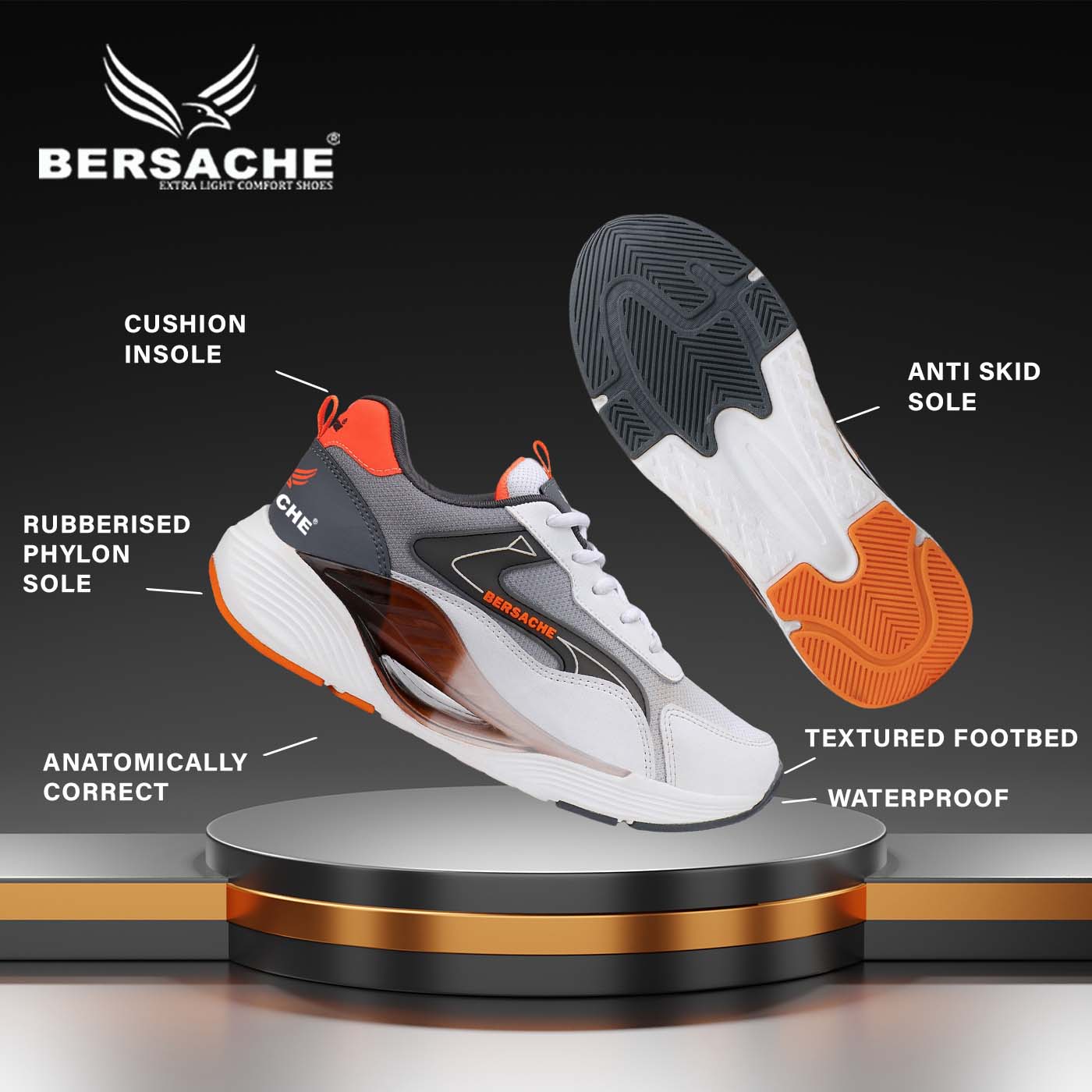 Bersache Lightweight Sports Running Shoes For Men Orange-9072