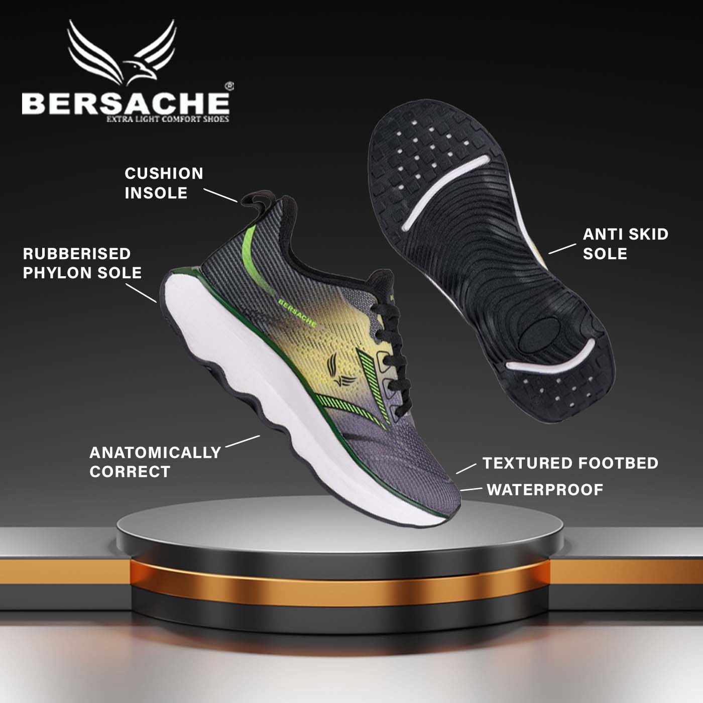 Bersache Sneaker, Loafers ,Casual With Extra Comfort Sneakers For Men (9173-Black)