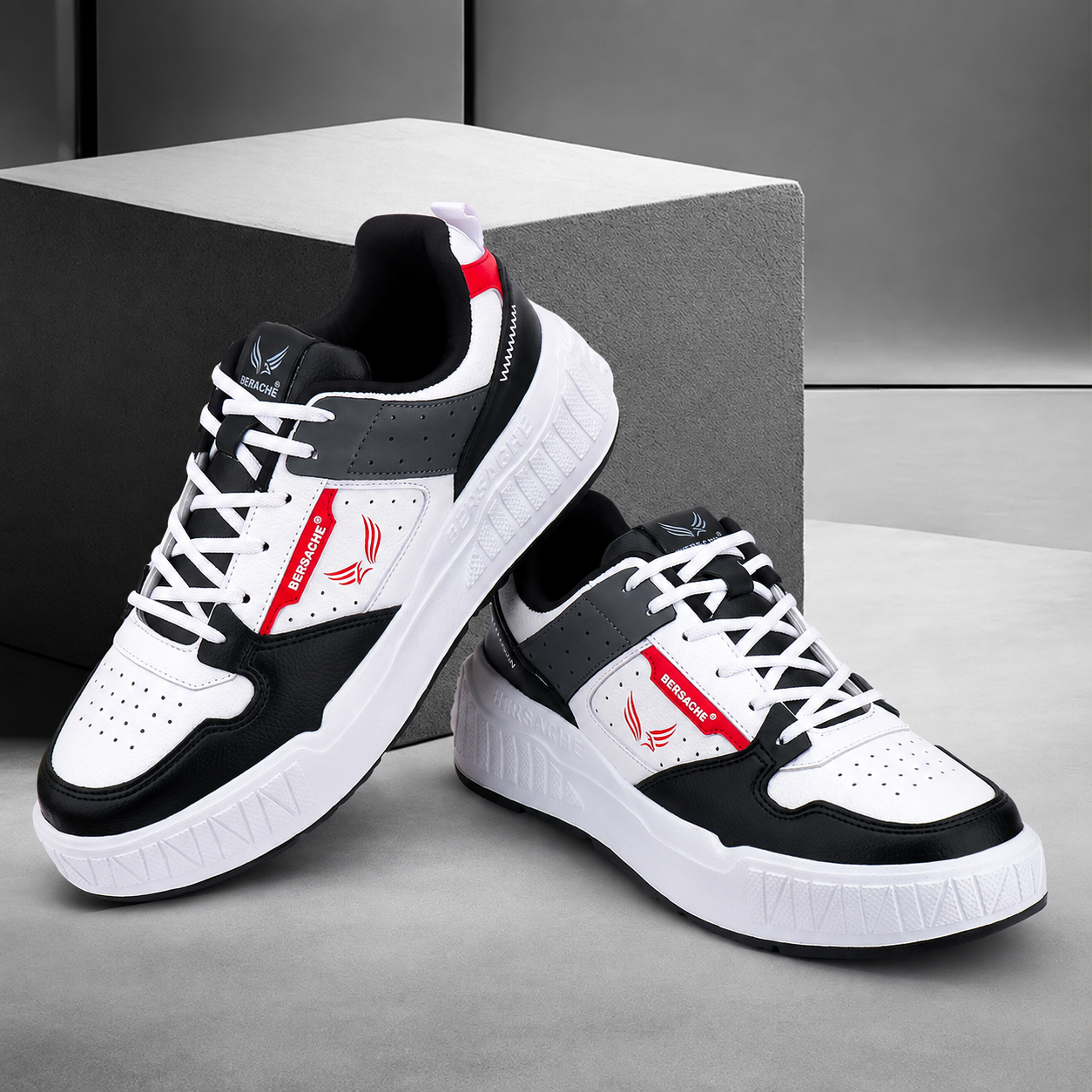 Bersache Lightweight Sports Running Shoes For Men Light ( Black& Red -8050 ).
