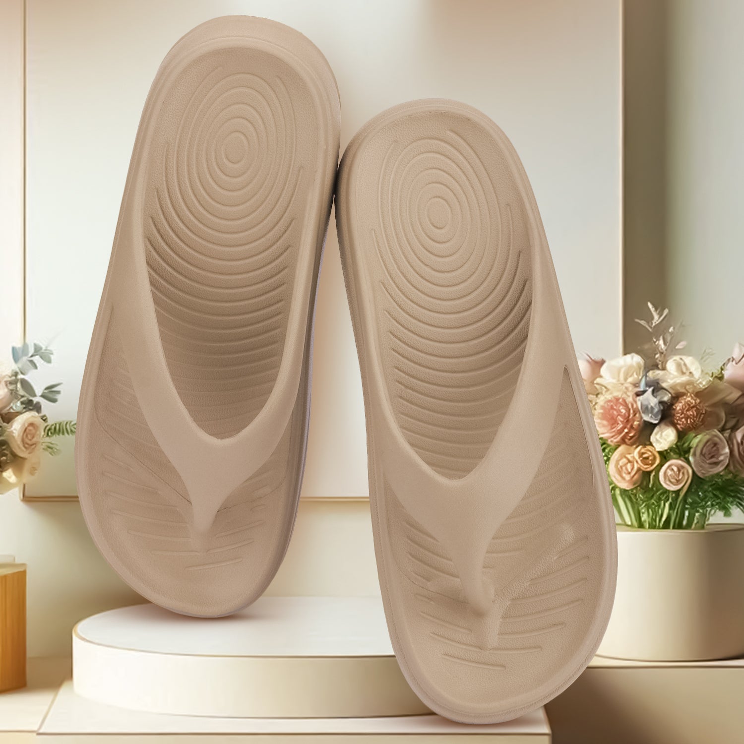 Bersache Extra Soft Classic Casual with Regular wear with Ultra Soft & Flexibility Technology Flip-Flop for Women's & Girl's (6197-Beige)