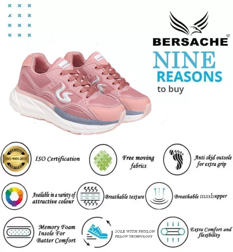 Bersache Premium Sports ,Gym, trending Stylish Running shoes for Women (9104-Pink)