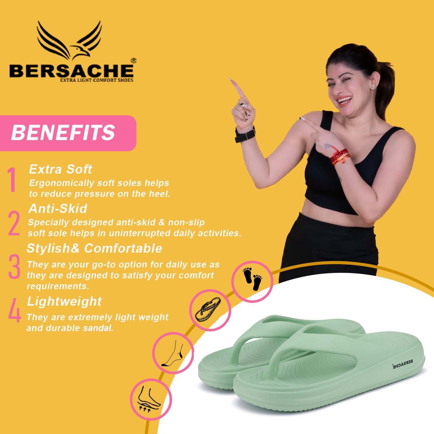 Bersache Extra Soft Classic Casual with Regular wear with Ultra Soft & Flexibility Technology slipper For women's/Girl's-(Green-6199)