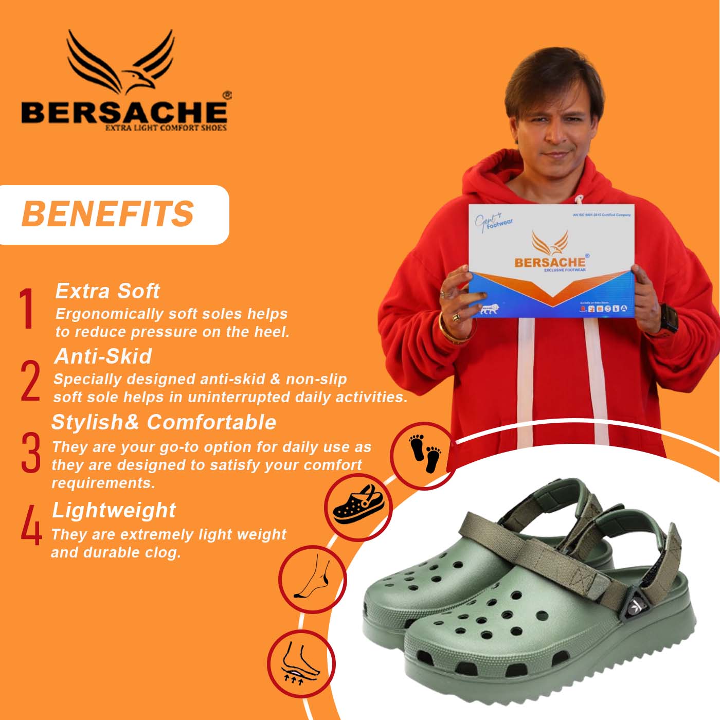 Bersache Extra Soft Classic Casual with Regular wear with Ultra Soft & Flexibility Technology Clog's for Men's & Boy's (6139-Green)