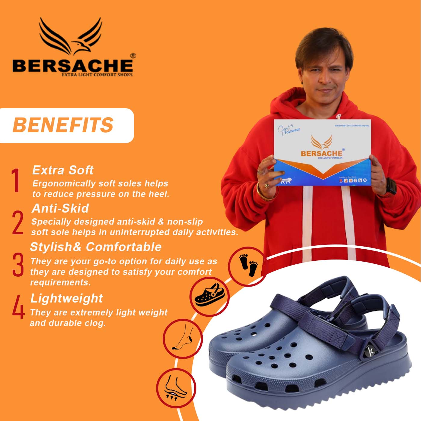 Bersache Extra Soft Classic Casual with Regular wear with Ultra Soft & Flexibility Technology Clog's for Men's & Boy's (6138-Blue)