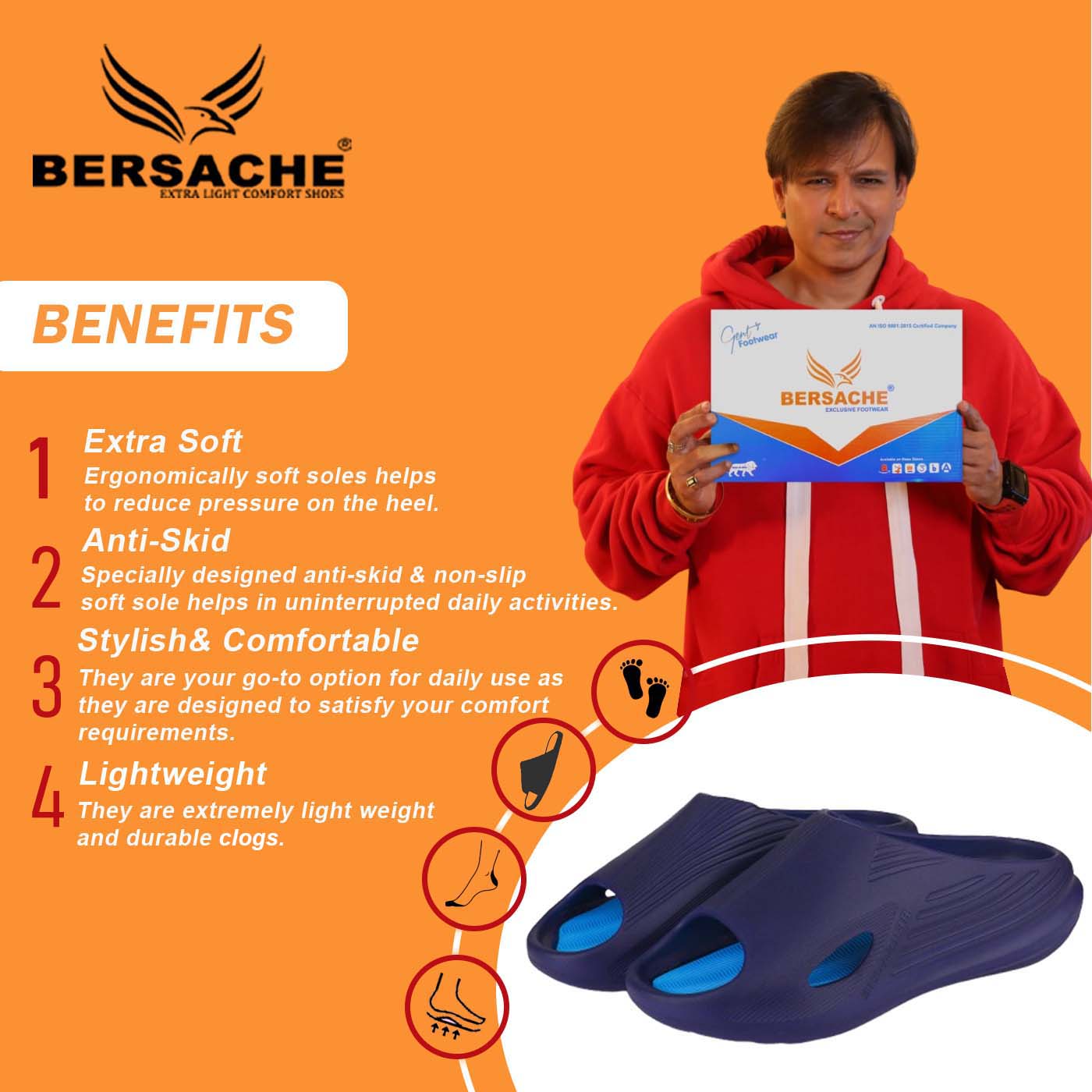 Bersache Extra Soft Classic Casual with Regular wear with Ultra Soft & Flexibility Technology Clog's for Men's & Boy's (6150-Blue)