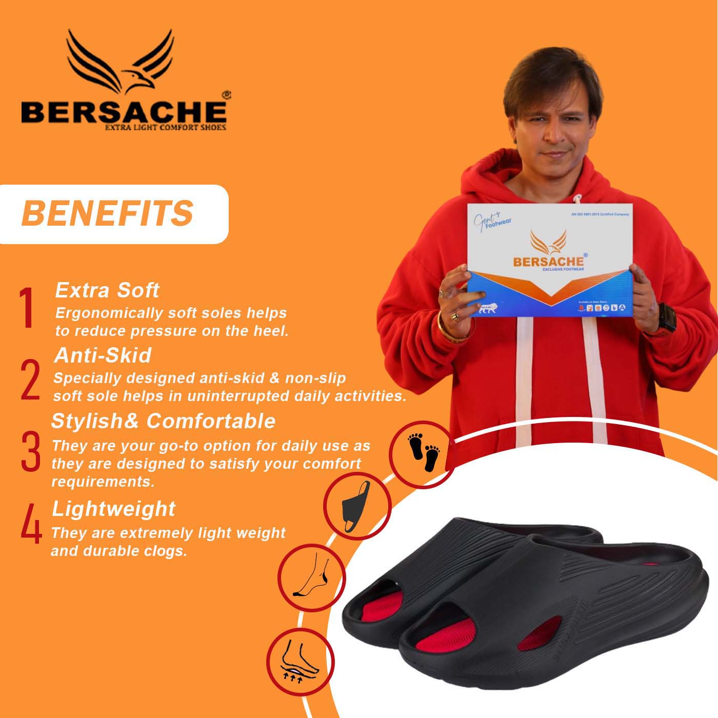 Bersache Extra Soft Classic Casual with Regular wear with Ultra Soft & Flexibility Technology Clog's for Men's & Boy's (6147-Black)