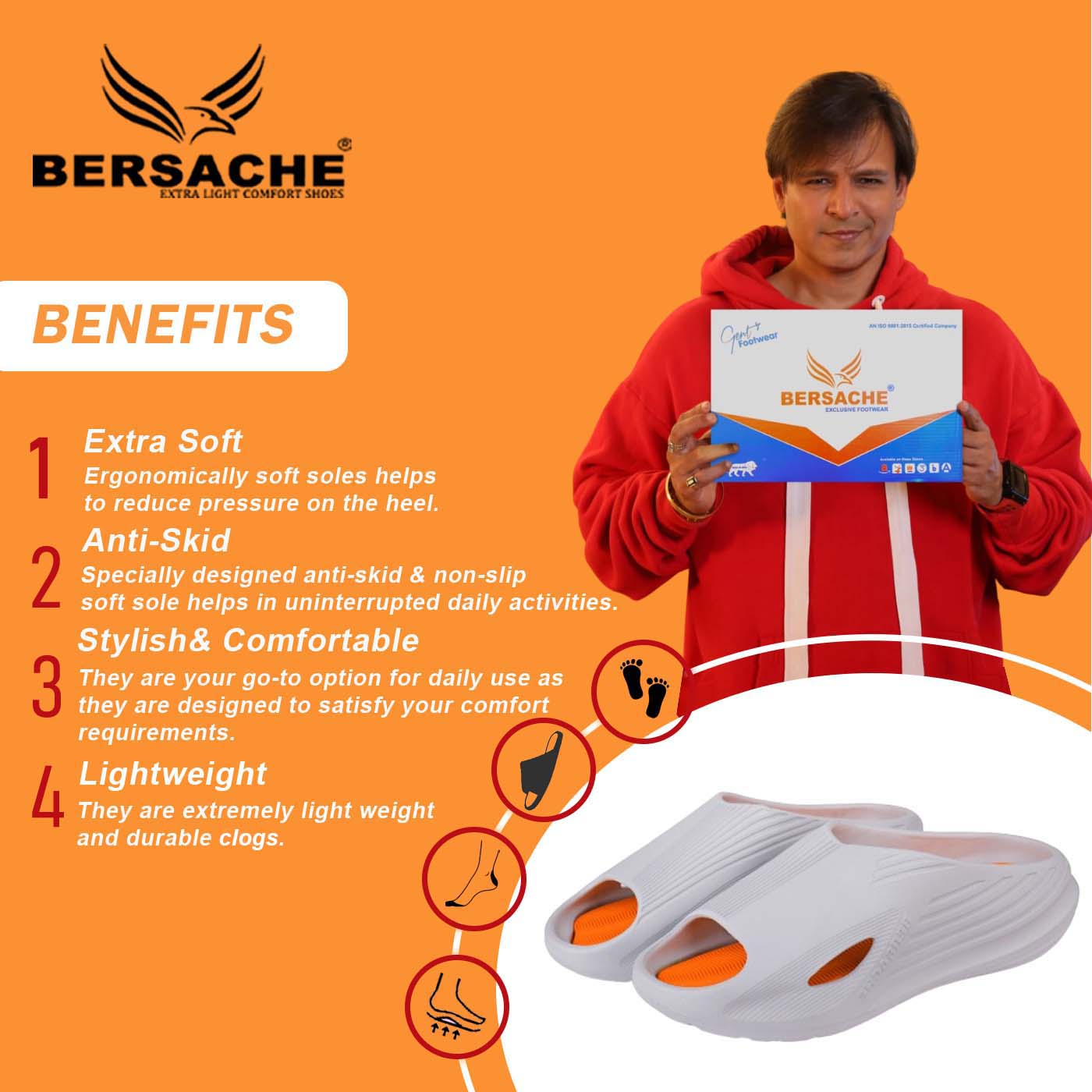 Bersache Extra Soft Classic Casual with Regular wear with Ultra Soft & Flexibility Technology Clog's for Men's & Boy's (6148-White)