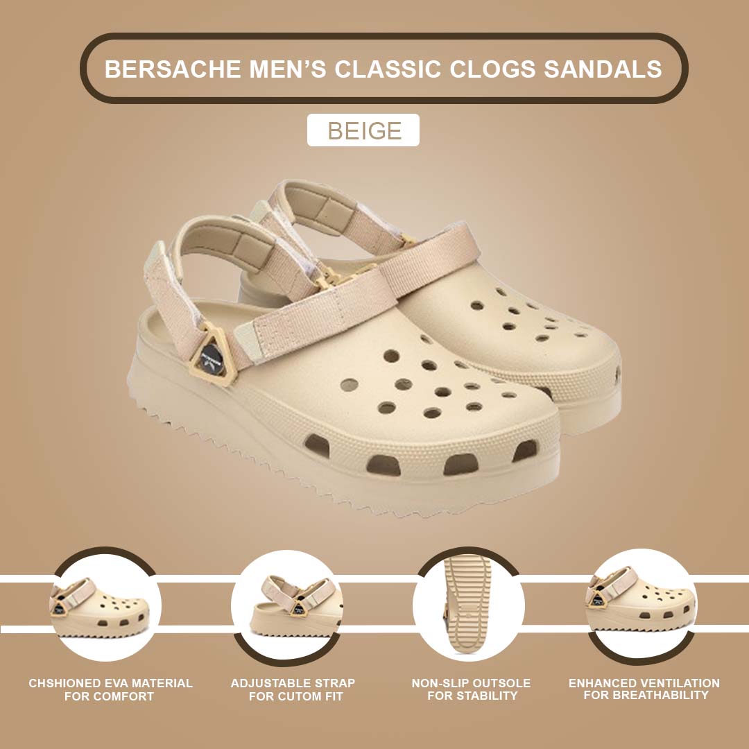 Bersache Extra Soft Classic Casual with Regular wear with Ultra Soft & Flexibility Technology Clog's for Men's & Boy's (6135-Beige)