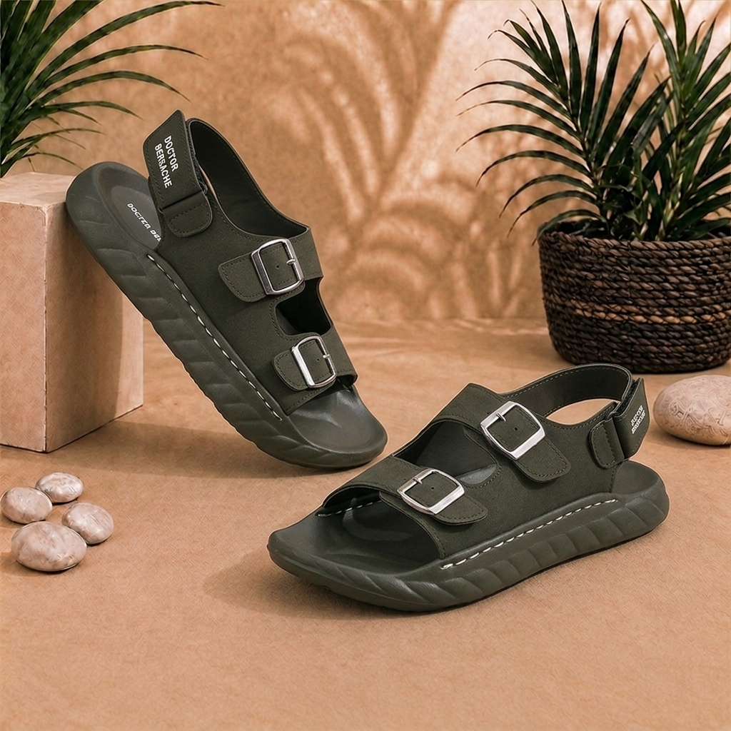 Doctor Bersache Newly Launched Orthopedic Comfort slider for Men | Diabetic Friendly | Extra Cushioning | Arch Support | Pain | Olive -DS134