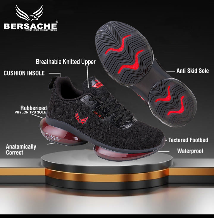 Bersache Lightweight Casual Sneaker Shoes For Men Black-9038