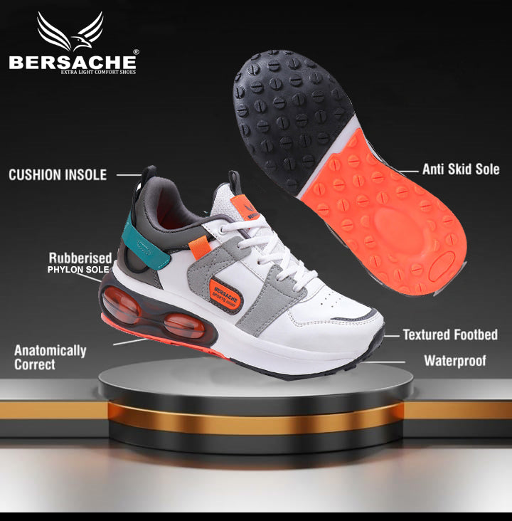 Bersache Lightweight Sports Running Shoes For Men Grey-9045
