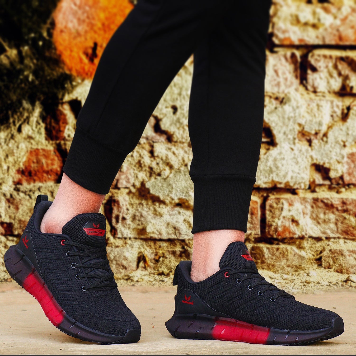 Bersache Lightweight Sports Running Shoes For Men Black-9023