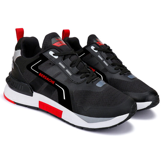 Bersache Lightweight Sports Running Walking Trekking Shoes For Men (9081-Black)