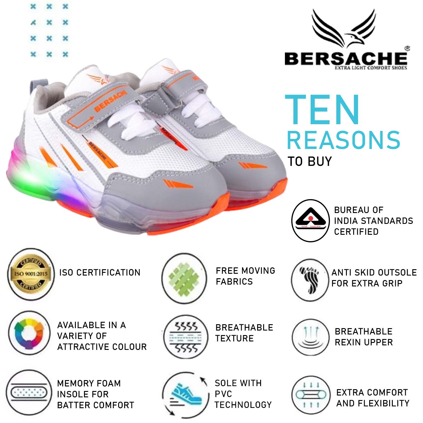Bersache Casual Sneaker shoe for Kids|Soft Cushioned Insole,Slip-Resistance Casuals For Kids - Orange -8038.