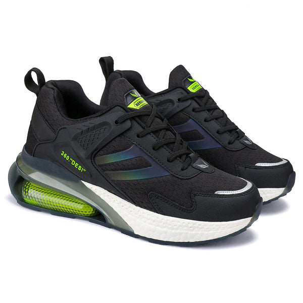 Bersache Lightweight Sports Running Walking Trekking Shoes For Men(Black-Green-9076)
