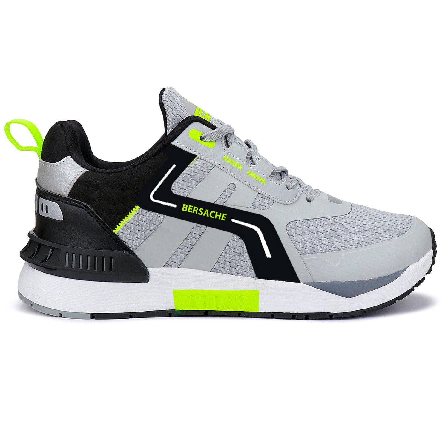 Bersache Lightweight Sports Running Walking Trekking Shoes For Men 9080-Grey.